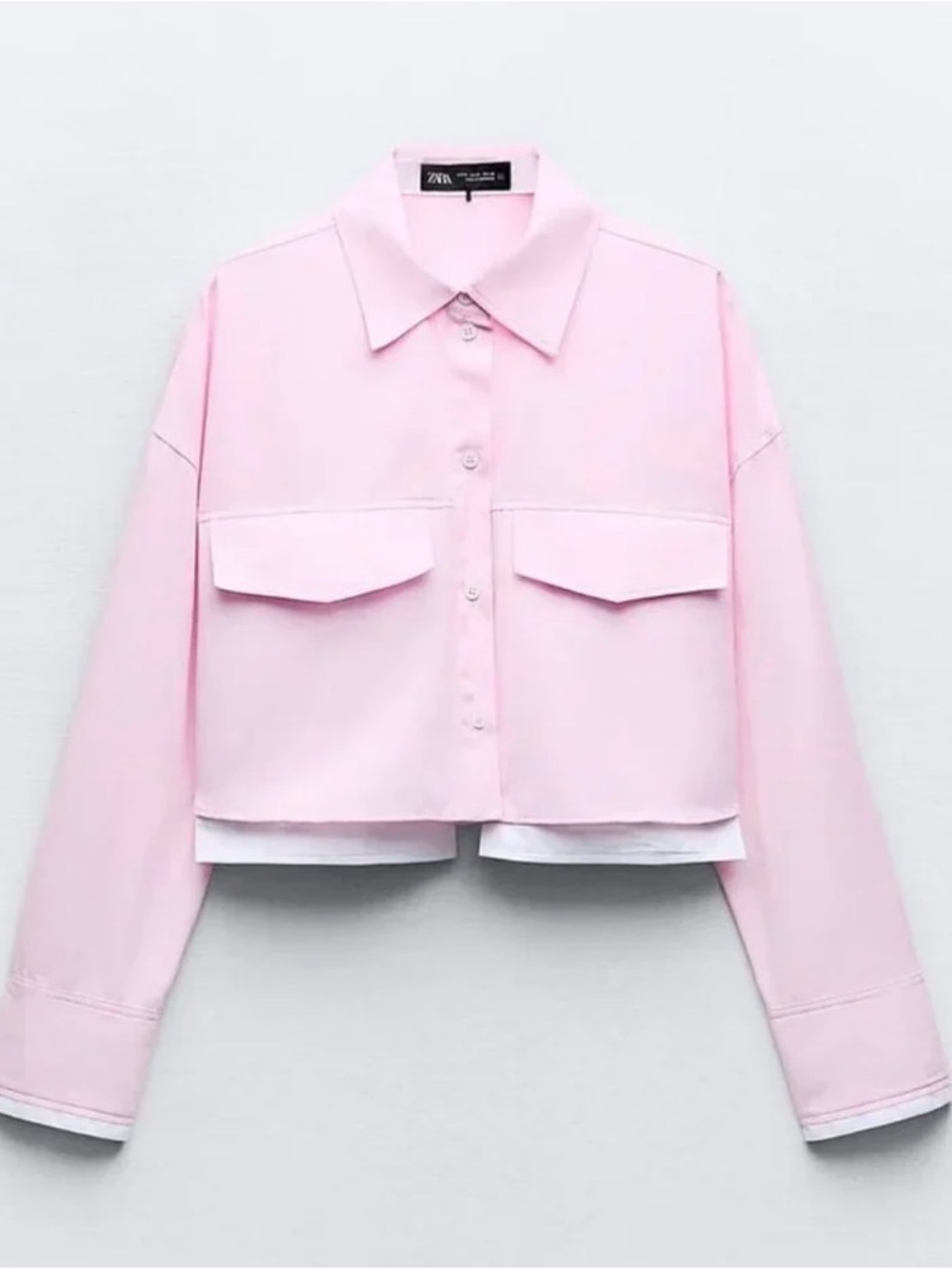 ZARA Pastel Pink Cropped Button-Down Shirt